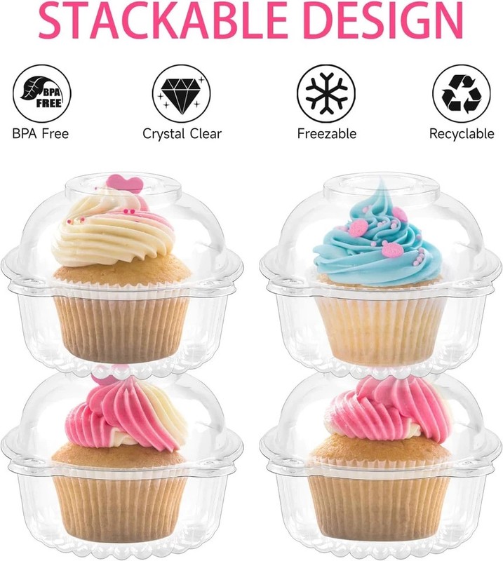 100 Pack Individual Cupcake Containers, Clear Plastic Cupcake Holders with Dome gallery