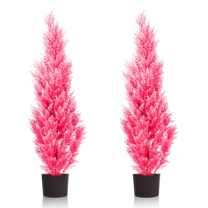 Comuster Two 5-Foot Outdoor Artificial Cedar Pink Trees Outdoor Room Christmas