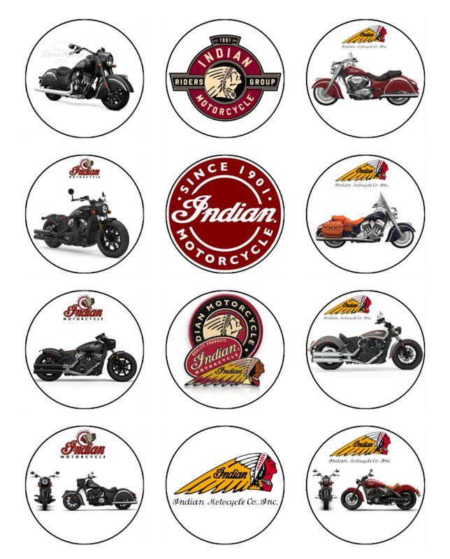 Indian Chief Motorcycle Edible Cake Toppers Wafer Cupcake Decorations (3 Sizes) gallery