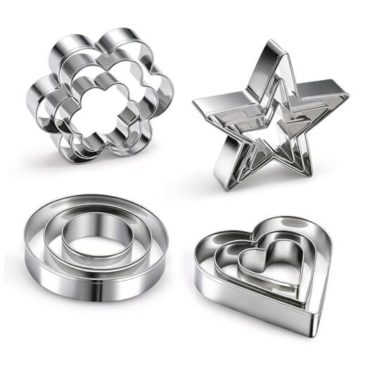 12 Pcs Professional Stainless Steel Cookie Cutters Set – Heart, Flower, Round,