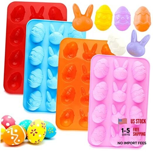Easter Egg Silicone Bunny Silicon Molds for Chocolate 4 Packs Egg Shaped Mold