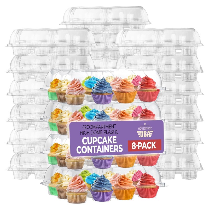 12 Compartment Cupcake Containers - 8 Pack High Dome Disposable Boxes, Stackable gallery