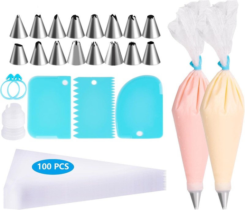 Piping Bags & Tips Set 100pcs Pastry Bags Cakes Decorating Supplies Kit 3 Cake