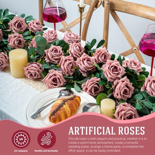 Fake Roses Faux Flowers Silk Roses 16.5in Artificial Roses Pink Purple 12pcs gallery