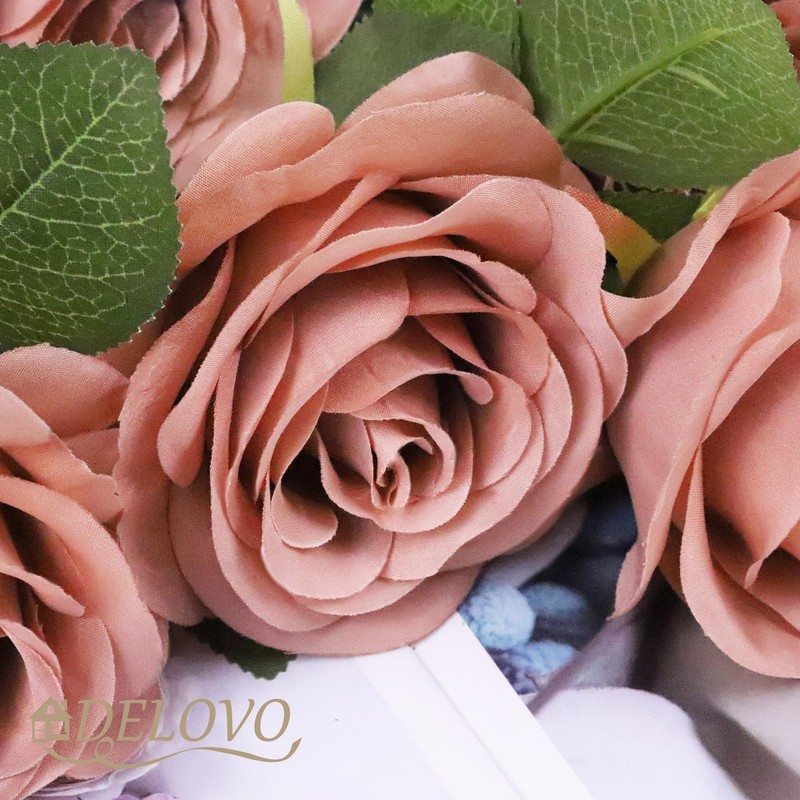 Delovo 52Pcs Dusty Rose Roses Artificial Flowers Fake Flowers Silk Roses Stems gallery