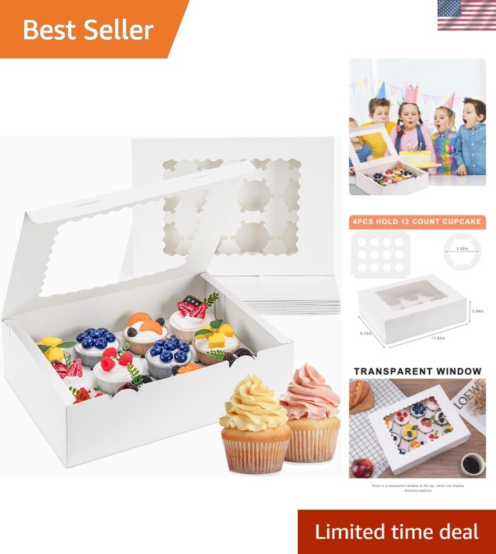 12 Count Cupcake Boxes, 4PCS Cupcake Container with Window, Food Grade Cupcak…