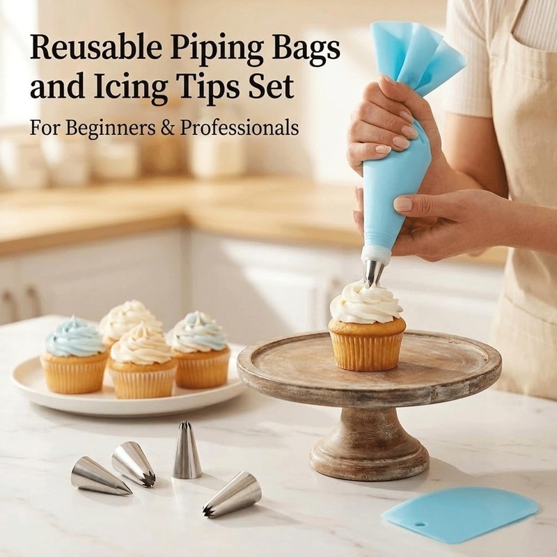 Piping Bags and Tips Set, Reusable Cake Decorating Kit with Silicone Pastry B... gallery
