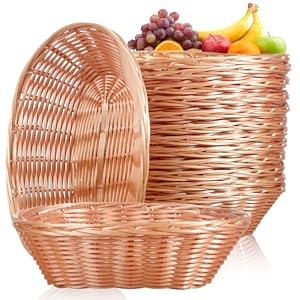 12 Pa Plastic Oval Woven Baskets,10"L x 6"W x 3"H Inch Small Bread and gallery