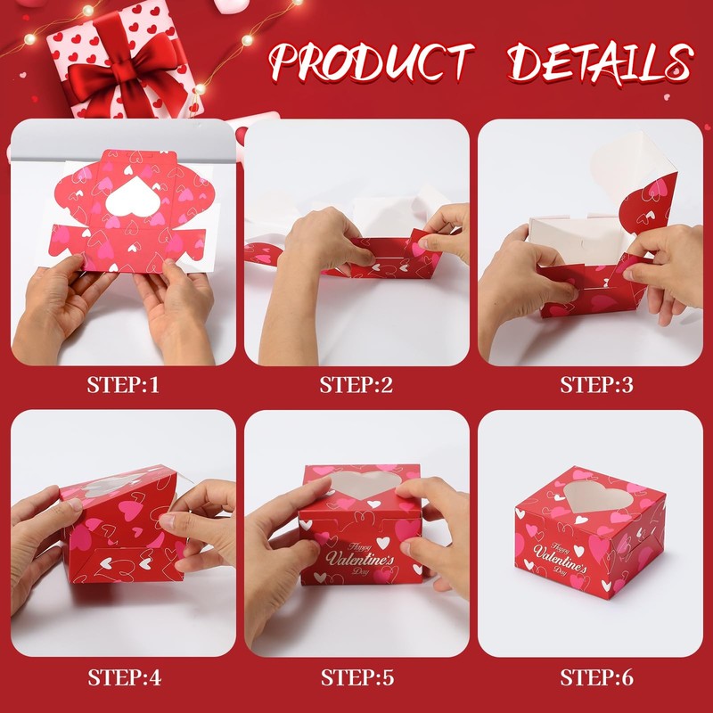 Valentine Cookie Treat Boxes 4x4x2.5 Inches Heart Window Cupcake Box 30 PCS gallery