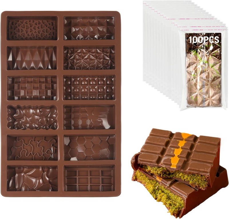 12 In 1 Chocolate Molds, 1 Inch Deep Dubai Silicone Chocolate Bar Mold with 1... gallery