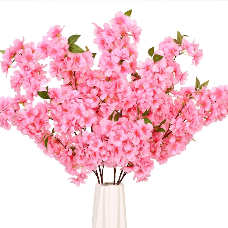 Sunm Boutique Pink Artificial Cherry Blossom Branches Stems 3x 40″