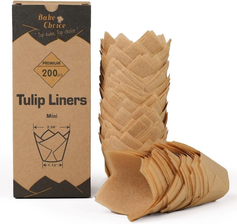 200pcs Natural Mini Tulip Cupcake Liners for Baking Cups, Unbleached, Greasep... gallery