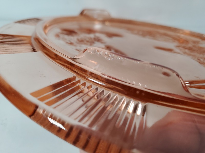 Federal Glass Sharon Pink Cabbage Rose Footed Cake Plate Depression VTG 1930's gallery