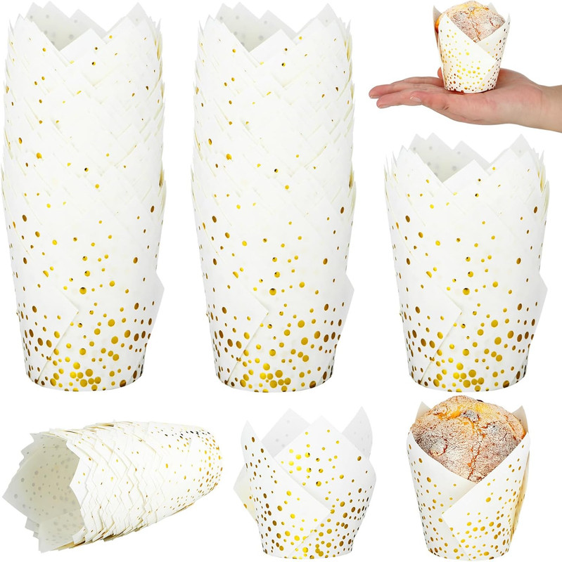 200 Pcs Gold Polka Dot Tulip Cupcake Liners Paper Mini Baking Cups Cupcake Wrapp