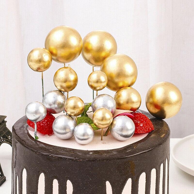 Birthday For Cake Decor 20pcs Golden Balls 2cm 2.5cm 3cm 4cm Foam Wire Type gallery