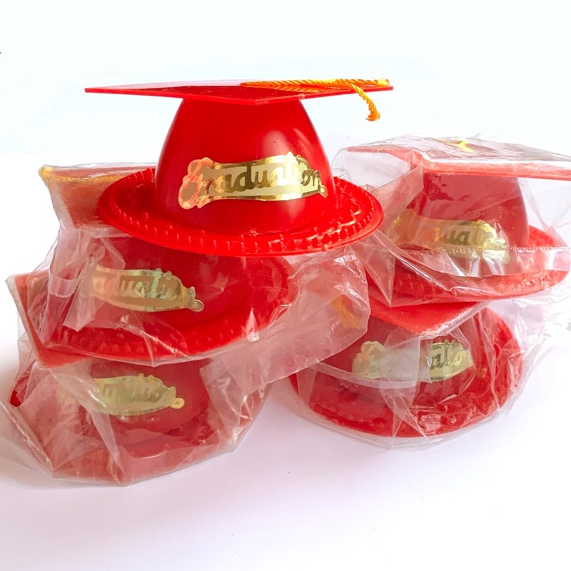Lot of 5 Graduation Cap Red With Gold Tassel CAKE TOPPER 3.5" Base 2.5" Cap NOS gallery