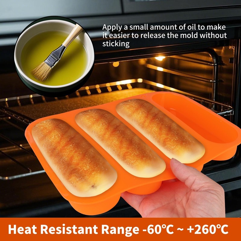 2 Pack 6 Inch Silicone Hot Dog Bun Pan Hotdog Bun Molds Nonstick Bread Forms gallery