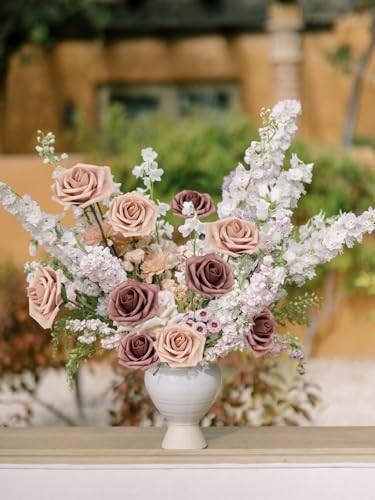 Artificial Flower Roses Real Touch Fake Flowers with 30PCS Warm Taupe & Nude gallery