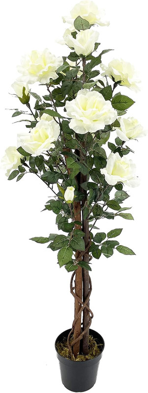Pair 4 Feet Gorgeous & Lifelike Artificial Blooming Rose Trees 18 White Rose Fl gallery