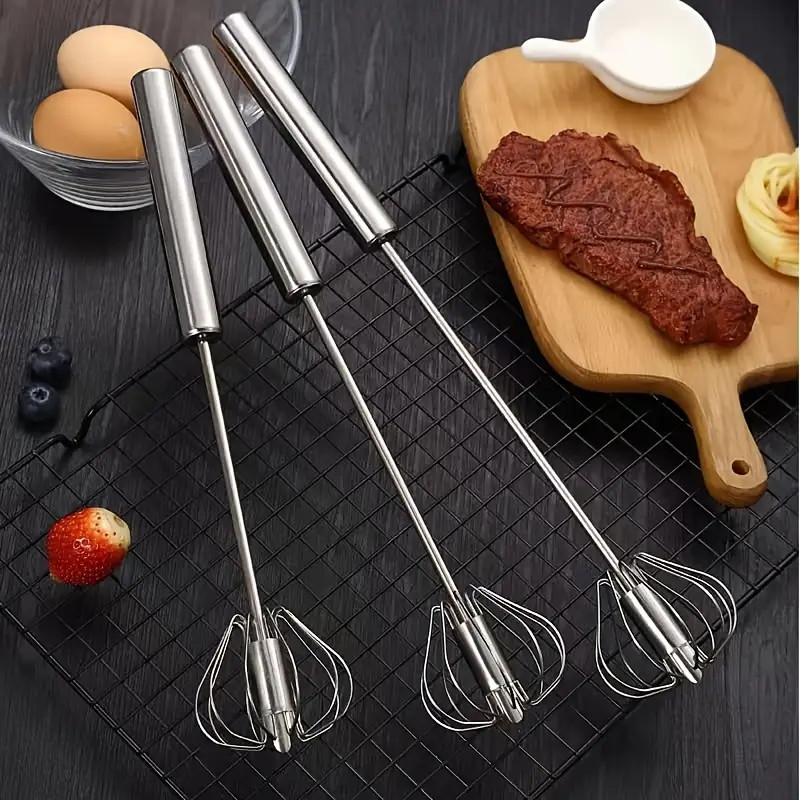 Semi - Automatic Egg Beater Stainless Steel Press Rotate for Cream Mixing Baking gallery