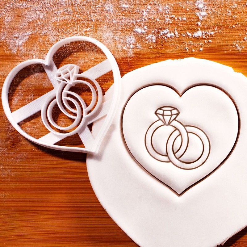 Diamond Ring and Wedding Band Cookie Cutter – Heart Shaped Marriage Proposal