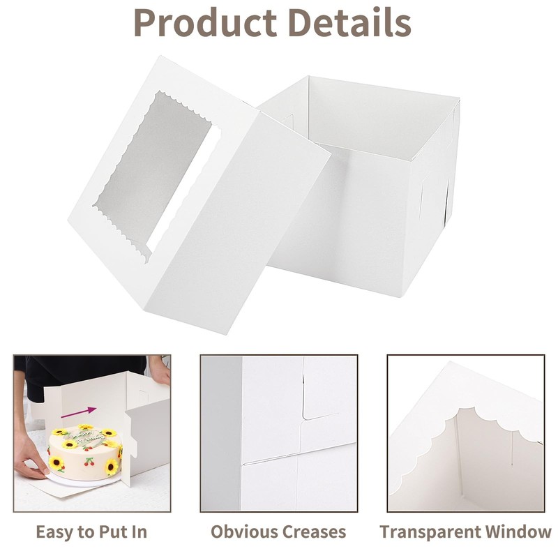 10 PCS Tall Cake Boxes With Window 10x10x8 Inch White Bakery Container gallery