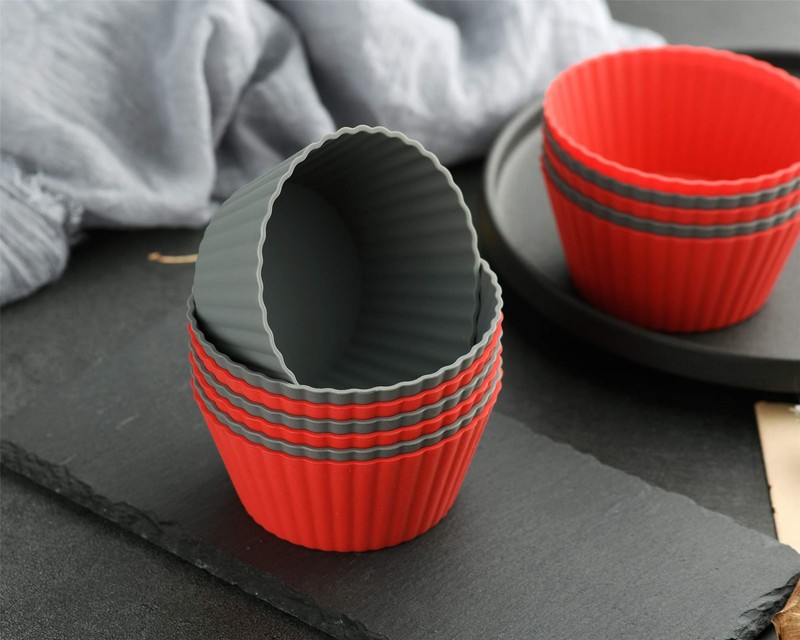 Reusable Nonstick Jumbo Silicone Baking Cups 12 Pack 3.8 Inch Large Red Gray gallery