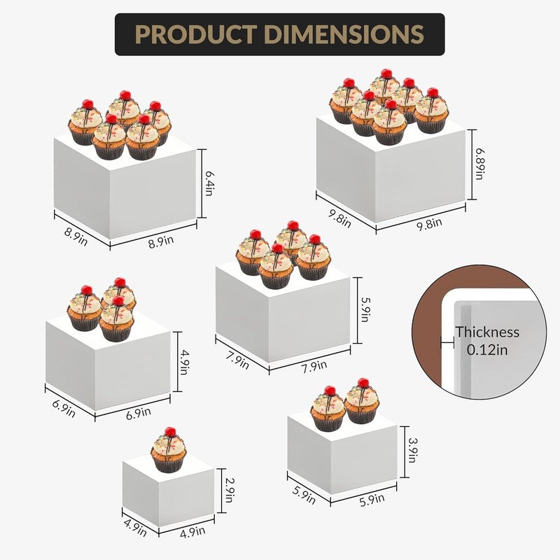 Garvee 6-Piece White Stackable Display Risers Desserts – Multi-Sized Food Stands gallery