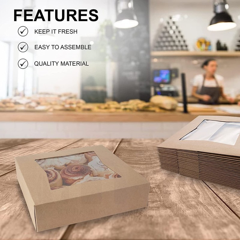 MT Products Kraft Cookie Box with Window 8" x 8" x 2.5" Auto-Popup - Pack of 25 gallery