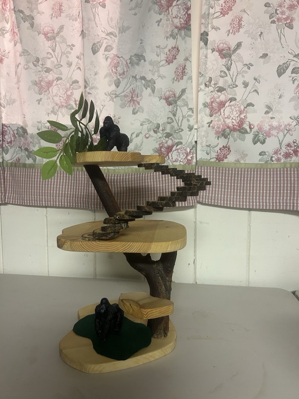 3-Tier Rustic Wood playhouse , Gorilla Nature Theme, Brown/Green Matte