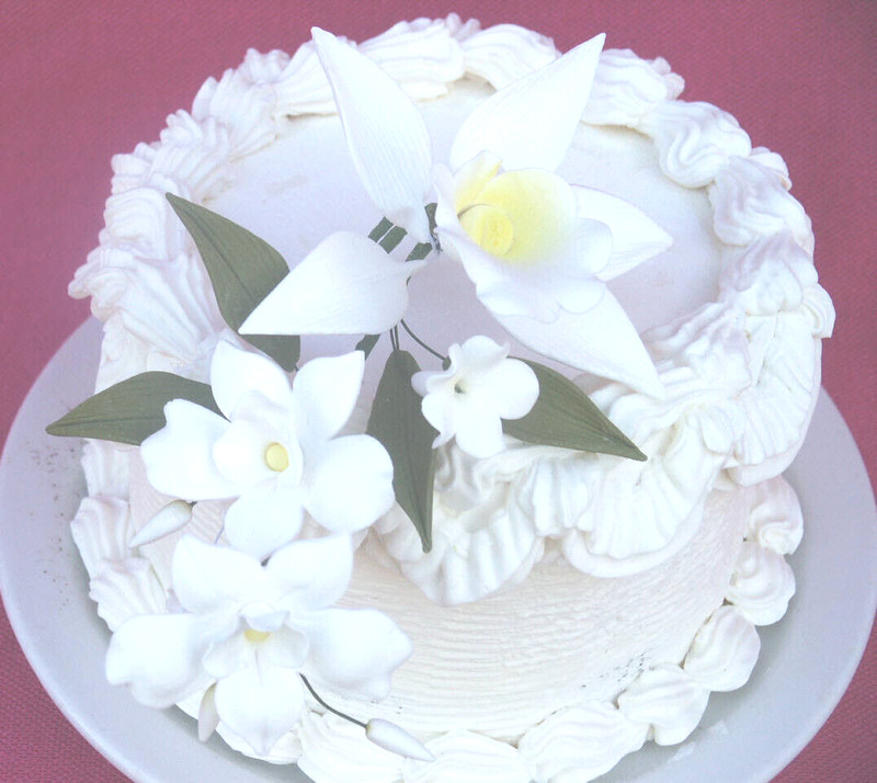 Sugar Gum Paste White Orchids Stephanotis Leaves Cake Decorating Flowers