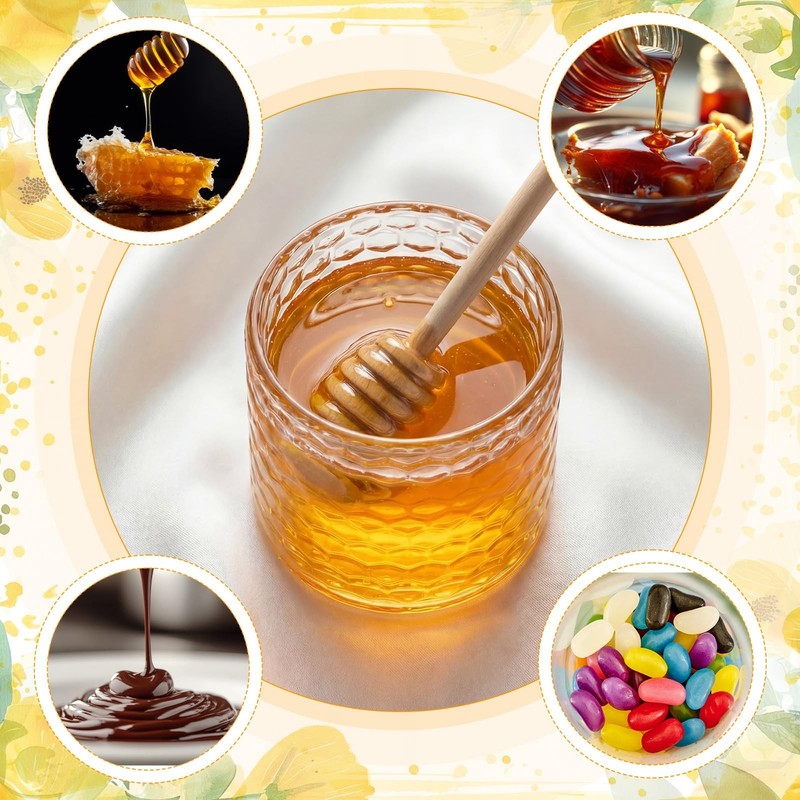 2 Pack 9oz Clear Glass Honey Jars with Lids and 6 Wooden Dippers Honeycomb Sh... gallery