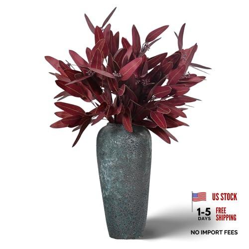 Artificial Eucalyptus Stems Fall Decorations, Burgundy Faux Greenery for Red