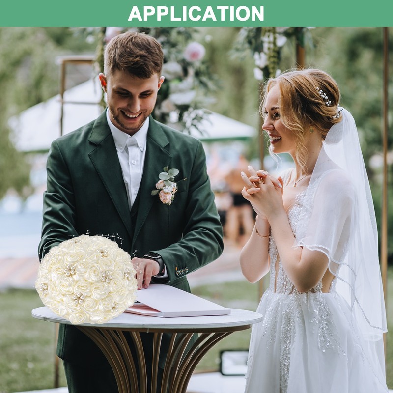 Wedding Bouquets for Bride, Artificial Rose Bouquet for Wedding[Cream White] gallery