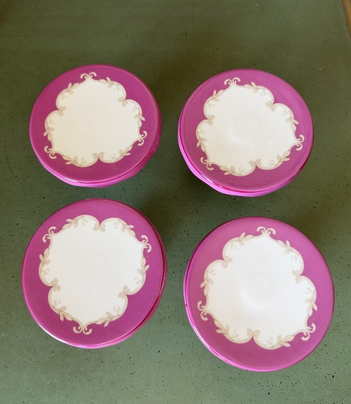 Vintage Porcelain Cupcake Stand Set of 4 Pink/White Striped Round- Glossy gallery