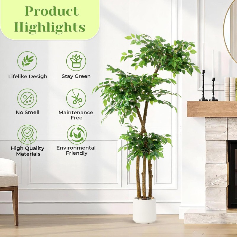 Siyegift 5Ft Artificial Ficus Tree White Planter And Pebblesfaux Silk Tree gallery