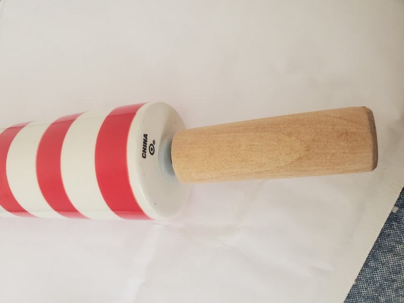 TARGET WONDERSHOP CERAMIC ROLLING PIN RED & WHITE STRIPED WOOD HANDLES BAKING gallery