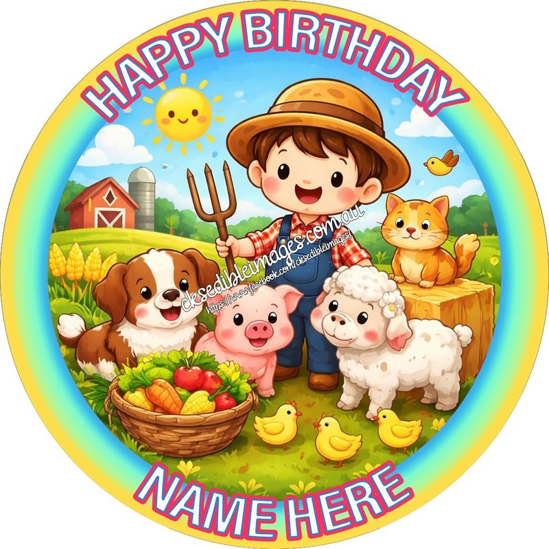 Farmer Old McDonald Edible Image Cake Cupcake Icing wafer Toppers 5-8 Inches