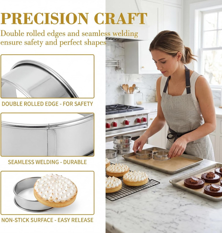 20 Pieces English Muffin Rings, Stainless Steel Crumpet Rings, 3 Inch Double Rol gallery