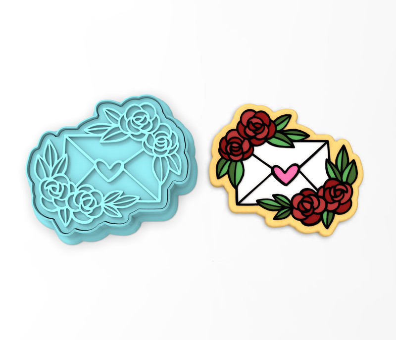Envelope Flower Heart Cookie Cutter & Stamp | Valentines Day Mail Love Letter