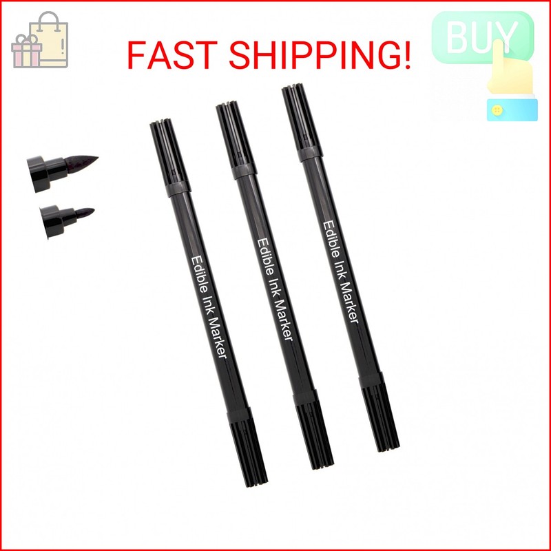 Dual Tips Food Coloring Pens，3PCS Black Color Food Grade and Edible Marker,Gourm