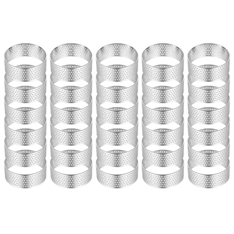30 Pack 2 Inch Stainless Steel Tart Rings, Heat-Resistant Perforated Cake Mou... gallery