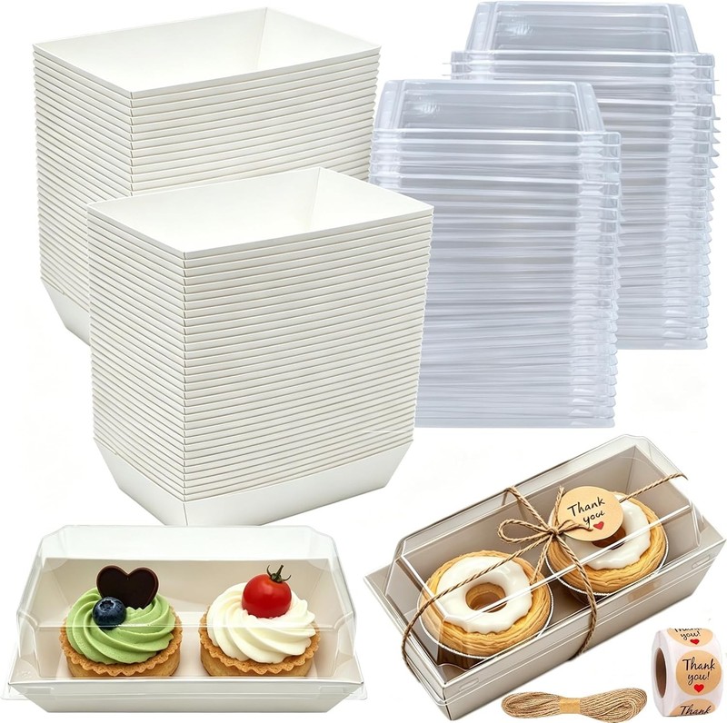 100 Pack Charcuterie Boxes with Clear Lids, White Mini Dessert Bakery Boxes, Emp
