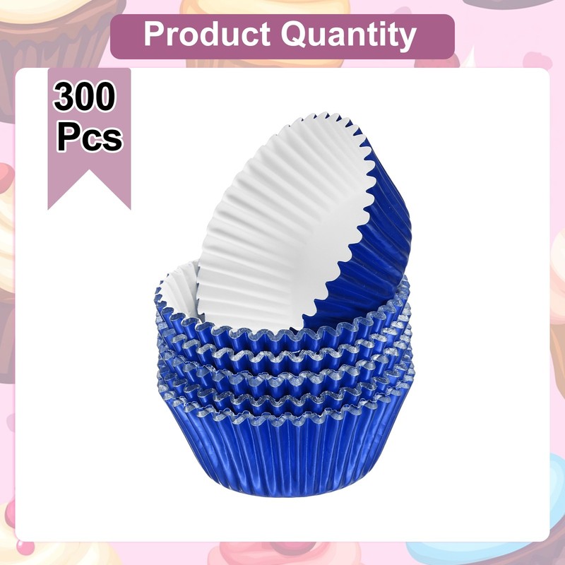300 Count Blue Foil Muffins Cupcake Liners Standard Size Baking Cups gallery