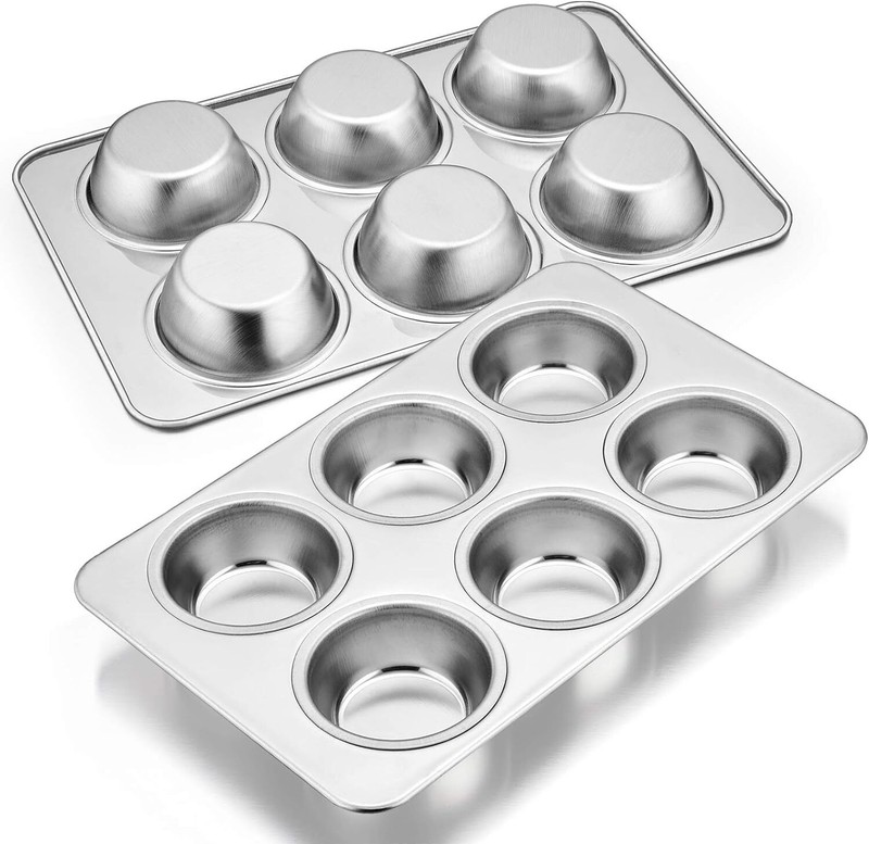 E-far Muffin Pan Set of 2, Stainless Steel 11.44” x 7.12” x 1.25”, Silver