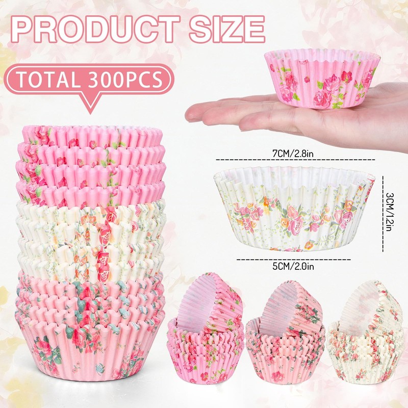 JarThenaAMCS 300Pcs Spring Floral Cupcake Liners Pink Watercolor Flower Bakin... gallery