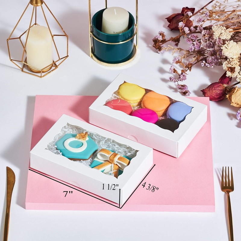 100 Pack Auto-Popup 7 x 4 3/8 x 1 1/2 Cookies boxes for 2 Macaron Boxes White... gallery