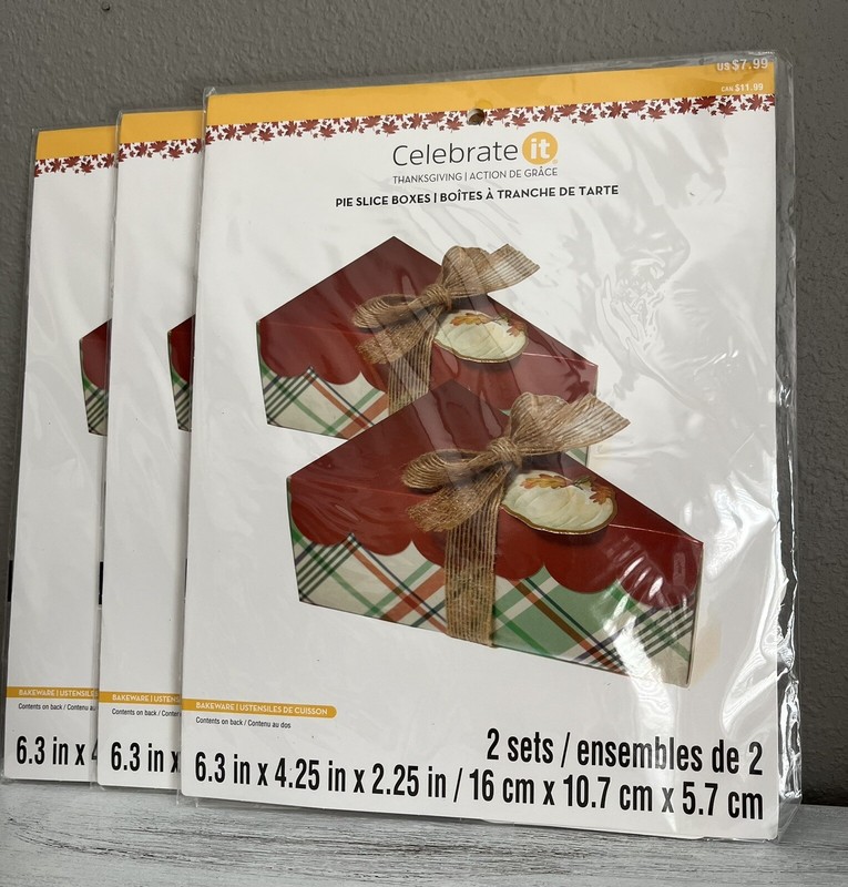 3 pkgs Celebrate It Pie Slice Boxes w/ Pumpkin Tags & Burlap Ties -2 in each pkg