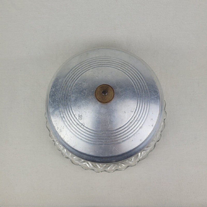 Vintage Spun Aluminum Cake Carrier Dome with Pressed Glass Platter Base Set gallery