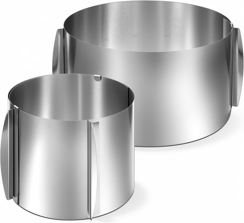 2 Pcs 6 to 12 Inch Adjustable Cake Molds Ring, 410 Stainless Steel Adjustable